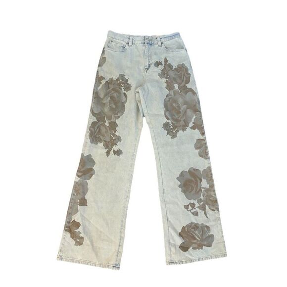 Free People Light Blue Floral Straight Leg Jeans - Picture 3 of 5